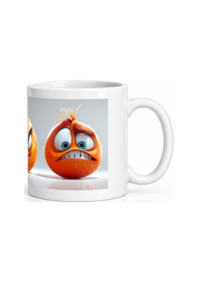 Seramik Kupa Duygusal Emoji Karakterler Baskılı 300 Ml Hediyelik Beyaz