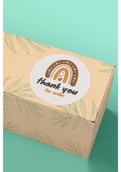 Kalpli Gökkuşağı Thank You For Order Sticker 3x3cm St2243 Çok Renkli