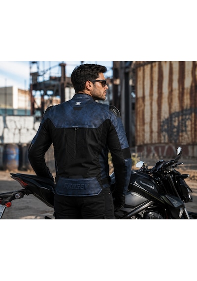 Prosev Falcon Motosiklet Montu 4 Mevsim Maxdura 600-d Dayanıklı Kumaş Deri Motorcu Mont Dark Blue