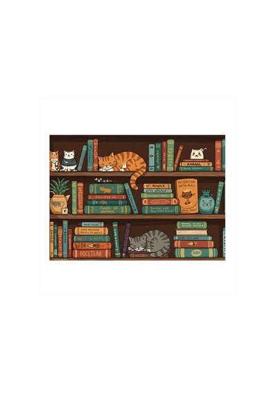 Kütüphane Ve Yaramaz Kedi Art Mdf Poster