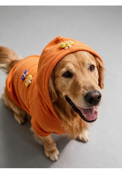 Mariposa Orange Hoodie Kelebek Detaylı İnce Polar Orta Ve Büyük Irk Köpek Sweatshirt