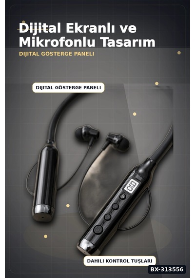Boyun Bantlı 600 Saat Müzik Süreli Bluetooth V4.0 Kulaklık - Mikrofonlu Ses Kontrollü Bx-313556 Renkli