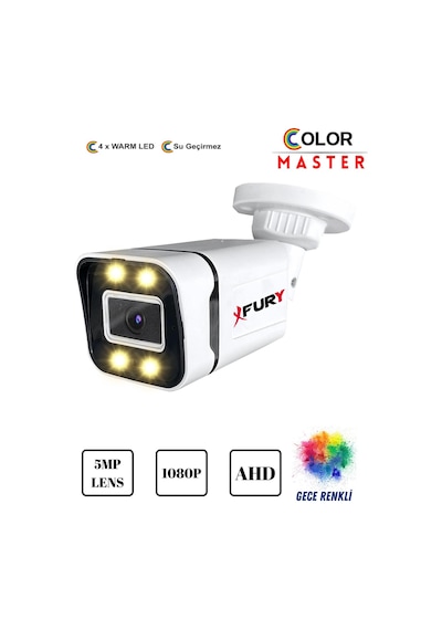 Fury 5mp Lens 1080p 4 X Ultra Led Gece Renkli Full Hd Suya Dayanıklı Güvenlik Kamerası