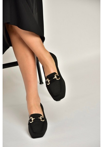 Fox Shoes Y820400104 Siyah Triko Kumaş Toka Detaylı Kadın Babet Siyah