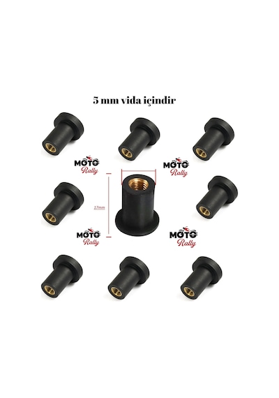 Motosiklet Siperlik Grenaj Kaporta Kauçuk Lastikli Somun 5 Mm Vida İçin 10 Adet 3133 Siyah