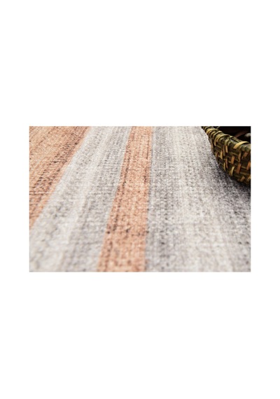 Outdoor & Indoor Kilim Bej Gri Çizgili Minimal Tasarım Kaymaz Taban Bej Bej