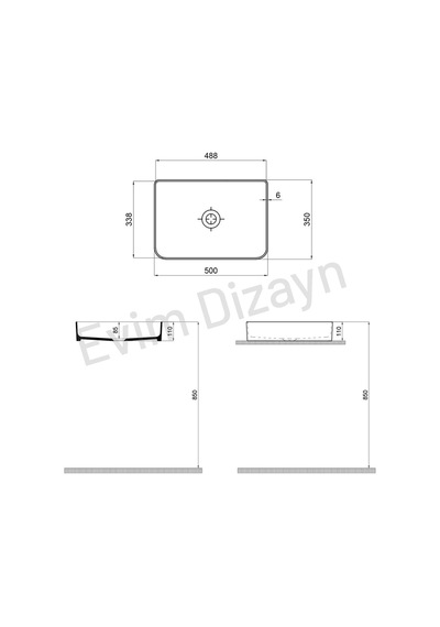Aqua Bagno Mestola Tezgah Üstü Kare Çanak Lavabo Batarya Deliksiz 35x50 Cm Beyaz