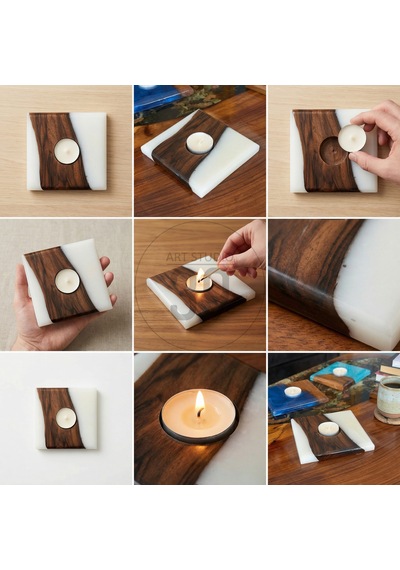 Classic Ceviz & Epoksi Mumluk El Yapımı Tealight Mumluk 12x12 Cm Tasarım Dekoratif Mumluk Karışık-çok Renkli Classic Ceviz & Epoksi Mumluk El Yapımı Tealight Mumluk 12x12 Cm Tasarım Dekoratif Mumluk Karışık-çok Renkli