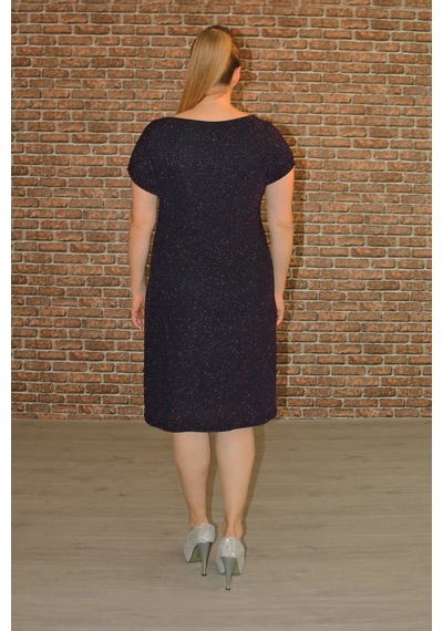 Nidya Moda Büyük Beden Kadın Mürdüm Simli Abiye Elbise-4035RM Mürdüm