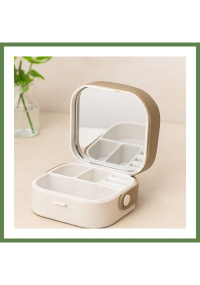 Bezos Aynalı Makyaj Ve Takı Organizer Çanta 9x9x3.7 Cm - 4 Bölmeli Hb006 Çok Renkli