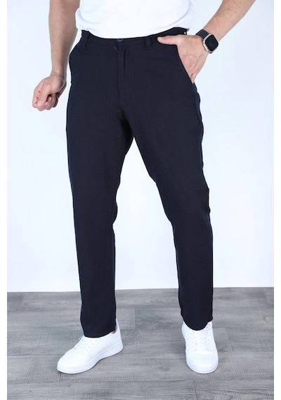 Myrab Denim Yazlık Rahat Kalıp Keten Pantolon Lacivert