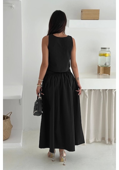 Asprin Fashion Varak Baskılı Crop&etek Takım Papertouch Kumaş Siyah