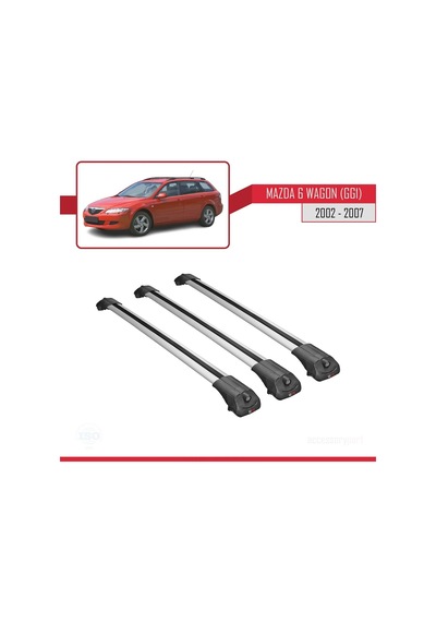 Mazda 6 Gg1 2002-2007 Arası İle Uyumlu Ace-1 Ara Atkı Tavan Barı Gri 3 Adet Bar