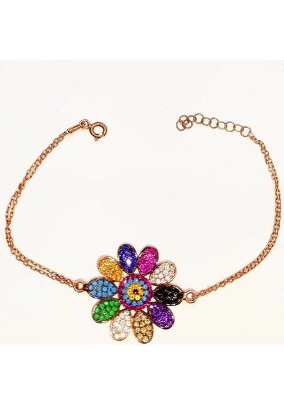Oriental Kuyumculuk Jewellery Nazarlık Papatya Renkli Rose Gümüş Bileklik Rose