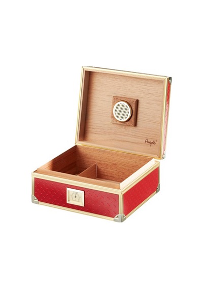 Humidor Angelo Metal Kaplama Sedir Puro Kutusu Kırmızı Gold 40's