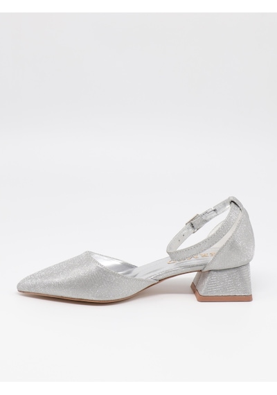 Nesilshoes Nesil Shoes Ermod 301 Gümüş Simli Topuklu Kadın Ayakkabı