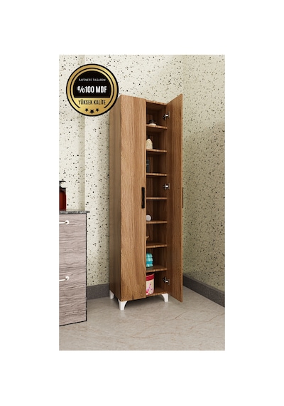 Long I 2 Kapaklı Raflı Çok Amaçlı Dolap Banyo Balkon Kiler Mdf Ceviz