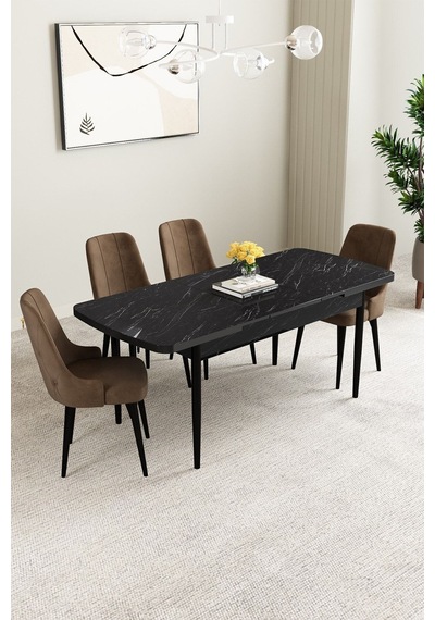 Clara Siyah Mermer Desen 80x132 Açılabilir Mdf Masa Yemek Odası Takımı,mutfak Takımı 4 Adet Sandalye Kahverengi Clara Siyah Mermer Desen 80x132 Açılabilir Mdf Masa Yemek Odası Takımı,mutfak Takımı 4 Adet Sandalye Kahverengi