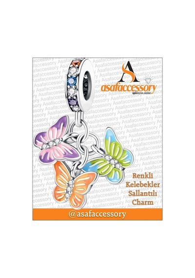 Renkli Kelebekler Sallantılı Charm Asafaccessory Pembe