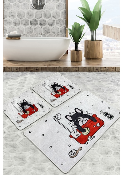 Dogs Shower Banyo Halısı Djt 3 Lü Set Çok Renkli