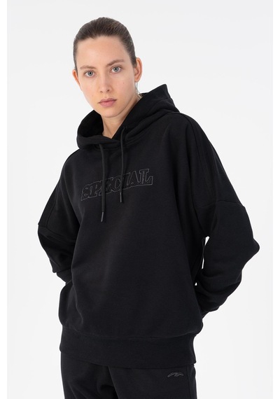 Maraton Oversize Kadın Kapüşonlu Siyah- Sweatshirt Siyah-