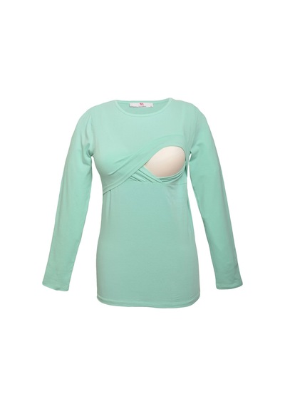 Luvmabelly 2701-2708 Pamuklu Uzun Kollu Lohusa Emzirme T-shirt-mint