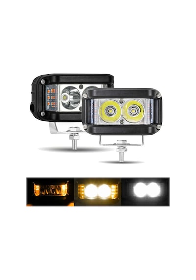 Off Road Led Lamba Turuncu Çakarlı Beyaz Ledli 3 Fonksiyonlu 5,5 X 10 Cm 4 Adet