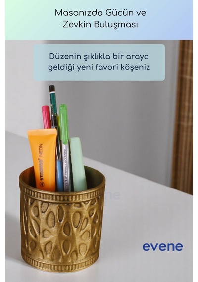 Kalemlik Masa Kalemliği Organizer Kalemlik Altın Eskitme Renk Model 76 Çok Renkli
