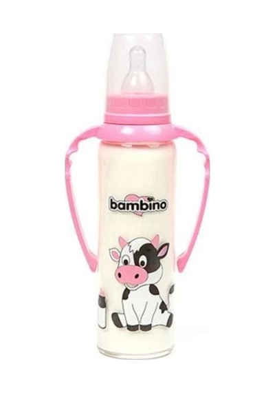 Bambino Kulplu Cam Biberon-Pembe 225Ml