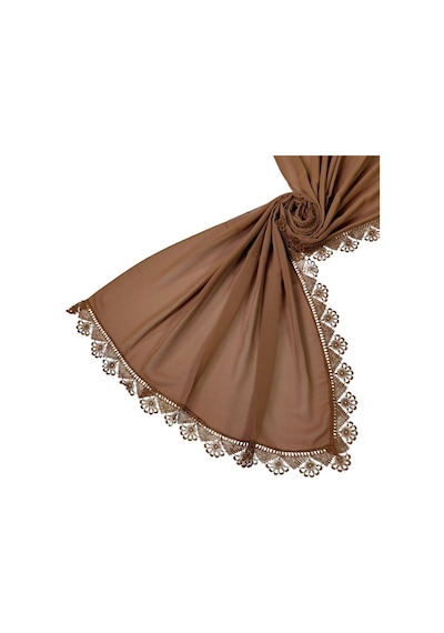 Mim Eşarp İğne Oyalı Şal Namaz Ve Mevlüt Örtüsü 60x150 Cm Kahve