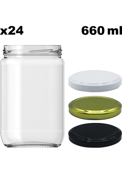 Afracam 660 Ml Metal Kapaklı Şeffaf Cam Kavanoz 24 Adet Siyah