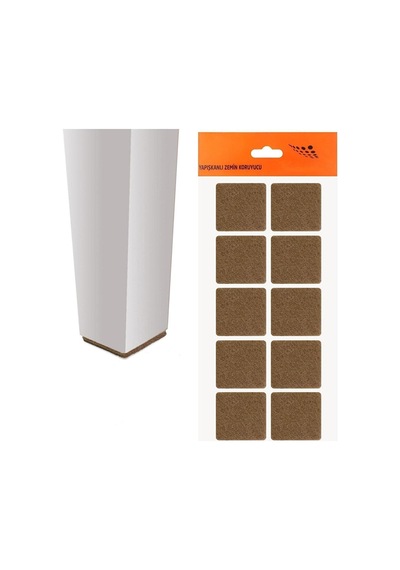 Yapışkanlı Mobilya Ayak Koruyucu Keçe 40x40 Mm 10'lu Paket Kaydırmaz Zemin Çizmez Keçesi Kahverengi