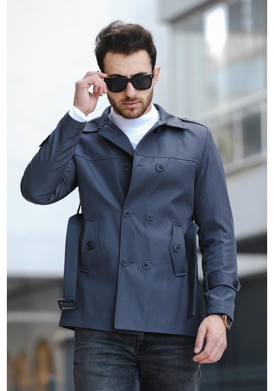 Oksit Lusaka Su İtici Slim Fit Kemer Detaylı Trençkot Fume