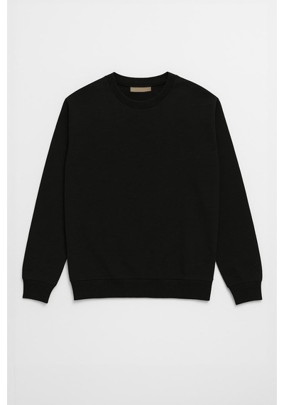 Markapia Erkek Bisiklet Yaka Düz Sweatshirt Siyah S