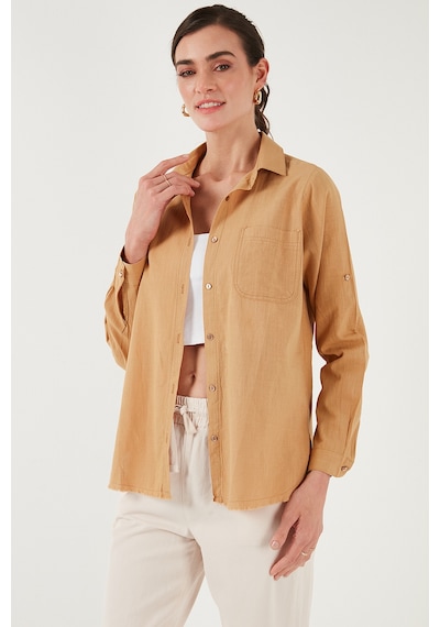 Lela Pamuklu Regular Fit Cepli Bayan Gömlek Cf25S16992 Camel
