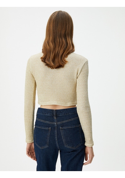 Koton Crop Kazak Simli Bisiklet Yaka Uzun Kollu Lıght Gold 4wak30155ek 4WAK30155EKLG2 Altın