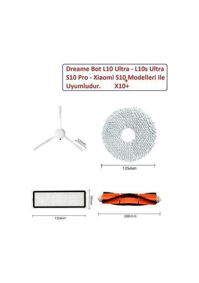 Xiaomi Uyumlu S10+ Plus X10+ Yedek Filtre Mop Paspas Fırça Seti