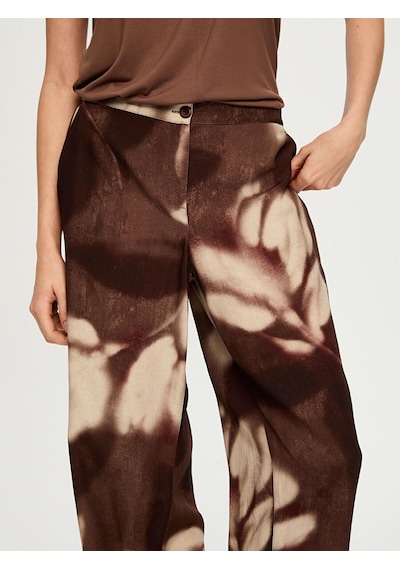 Faik Sönmez Soyut Çiçek Desen Ketenli Wide Leg Fit Pantolon S26pnt035 Us26pnt03530 Kahve