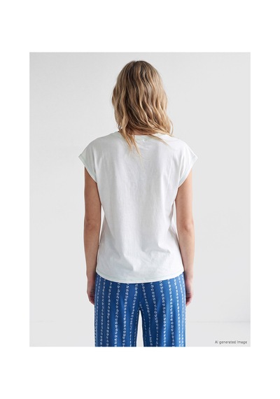 Lcw Dream Lacivert Bisiklet Yaka Baskılı Kadın Kaprili Pijama Takımı