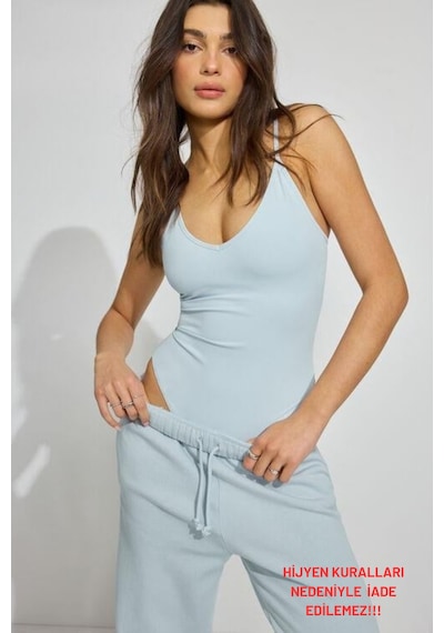 Madmext Bebe Mavisi Askılı Kadın Bodysuit Mg2542 Mavi