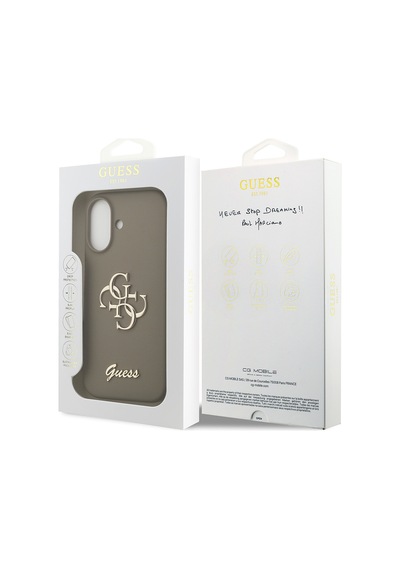 Apple Uyumlu iPhone 17 Kılıf Guess Lisanslı Grained Yazı Logolu Kapak Kahverengi Kahverengi