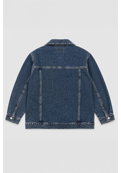 Kadın Mavi %100 Pamuk Gömlek Yaka Oversize Jean Ceket