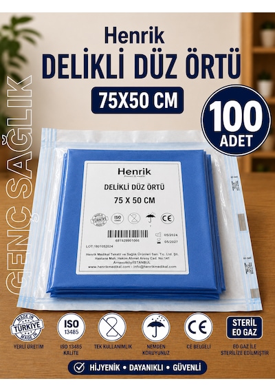 Steril Delikli Düz Örtü 75 50cm 100'lü