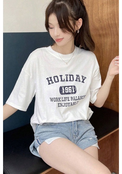 Unisex Holiday Baskılı Tasarım Tshirt Beyaz