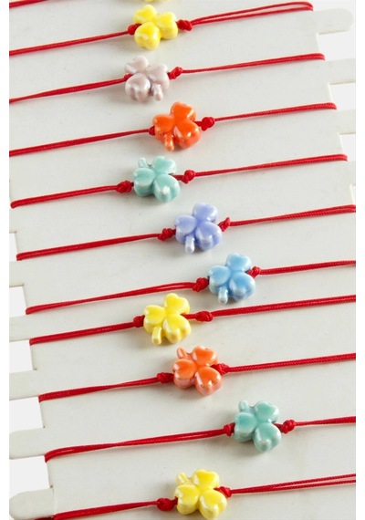 Yonca Cam İp Bileklik Kırmızı