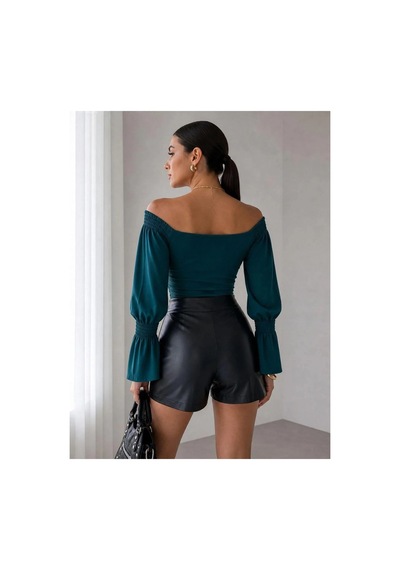 Angbutik Kadın El Emeği Kayık Yaka Büzgülü/fırfırlı Kol Crop Bluz ZÜMRÜT Angbutik Kadın El Emeği Kayık Yaka Büzgülü/fırfırlı Kol Crop Bluz ZÜMRÜT