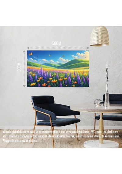 Kelebekler Yabani Çiçekler İçinde Bahar Havası 04 Çerçevesiz 50x30 Cm Pvc Tablo