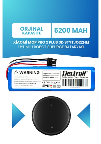 Xiaomi Mop Pro 2 Plus 3d Stytjo2zhm Uyumlu Batarya 5200mah