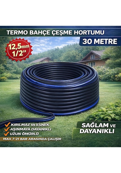 30 Metre Termo Kauçuklu Bahçe Hortumu Dayanıklı 3 Katlı Sağlam Su Sulama Yıkama Hortum 12.5 Mm 1/2 30 Metre Termo Kauçuklu Bahçe Hortumu Dayanıklı 3 Katlı Sağlam Su Sulama Yıkama Hortum 12.5 Mm 1/2