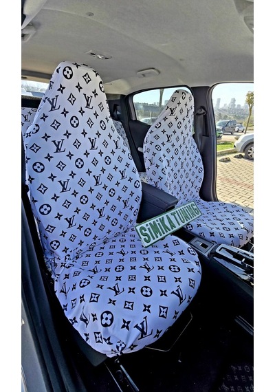 Lv Xl Beyaz Desen Otomobil 3d Baskılı Servis Kılıfı Ön Ve Arka 4parça Takım 1.kalite Likrali Penye Y 1 Takım